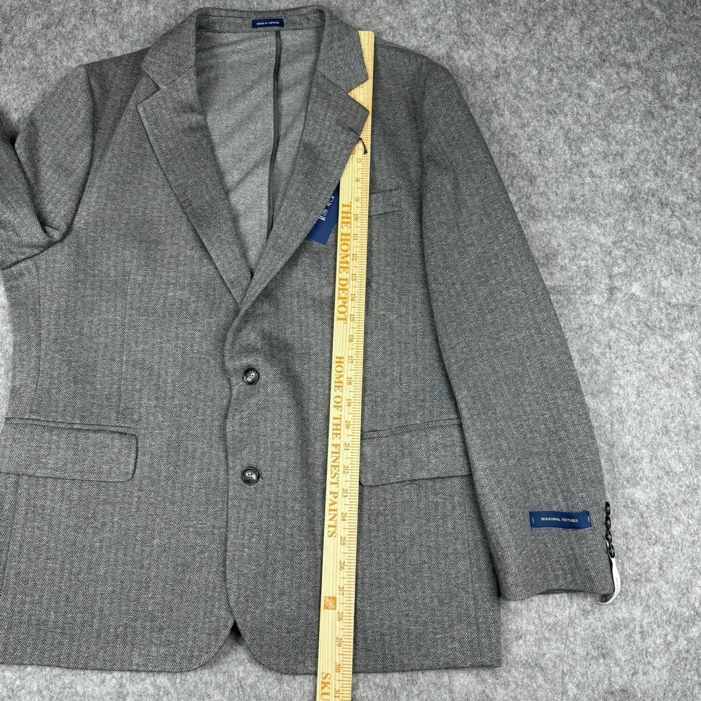 NEW $168 Stafford Men Blazer 46 Short Gray Herringbone Stretch Sport Coat Jacket